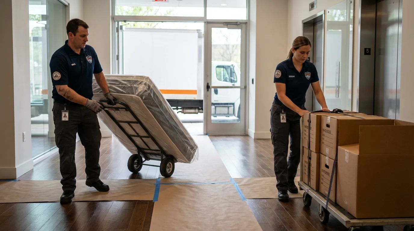 Professional apartment movers loading elevator in Souderton, PA